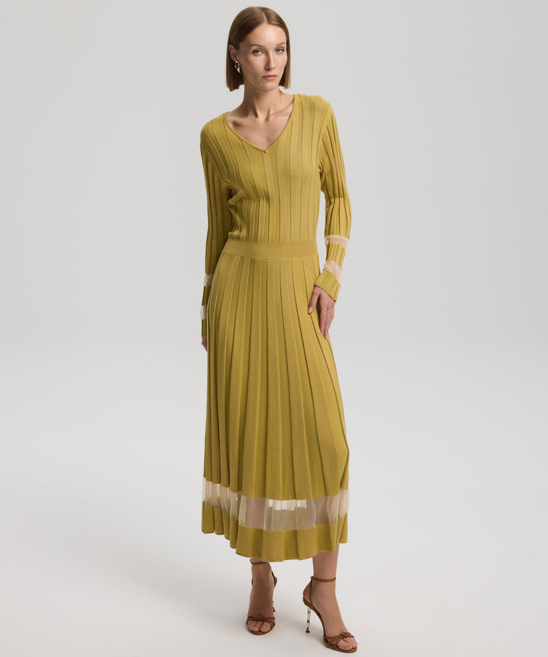Ipekyol Pleated Dress With Transparent Details Olive