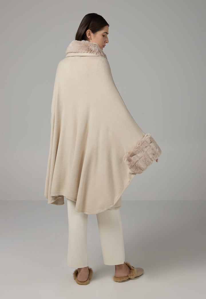 Choice Faux Fur Collar Poncho Nude