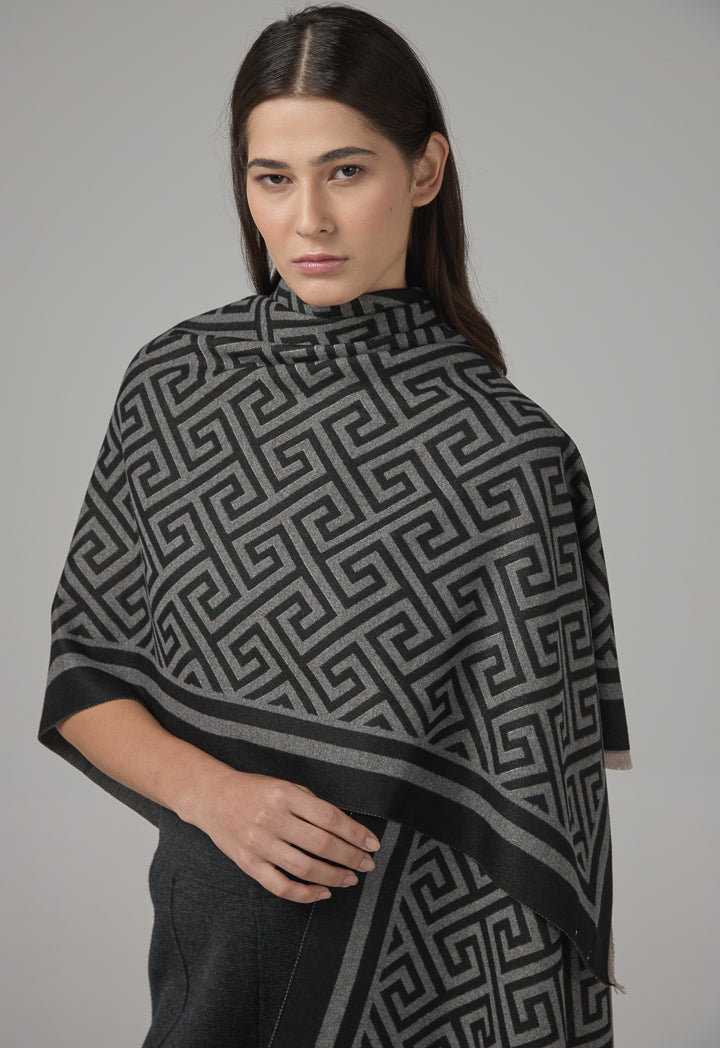 Choice Greek Key Pattern Pashmina Scarf Black