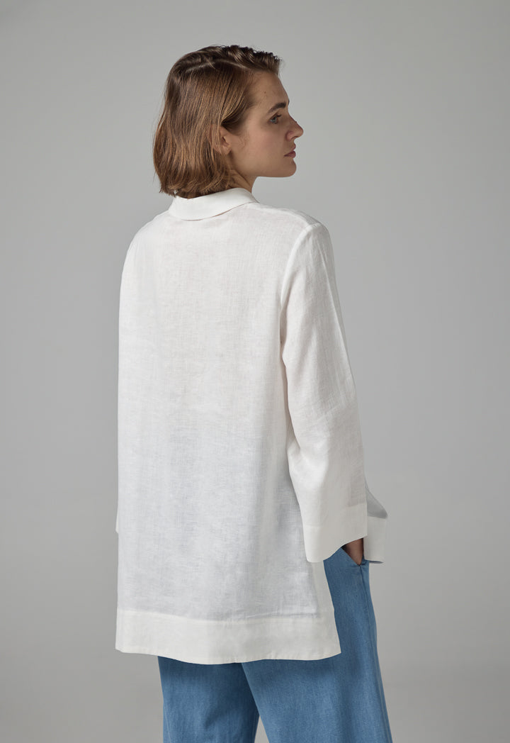 Choice High-Low Basic Long Sleeve Shirt Off White
