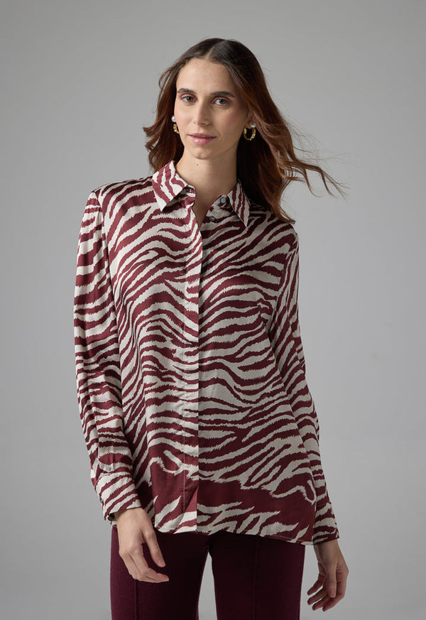 Choice Contrast Printed Shirt Burgundy