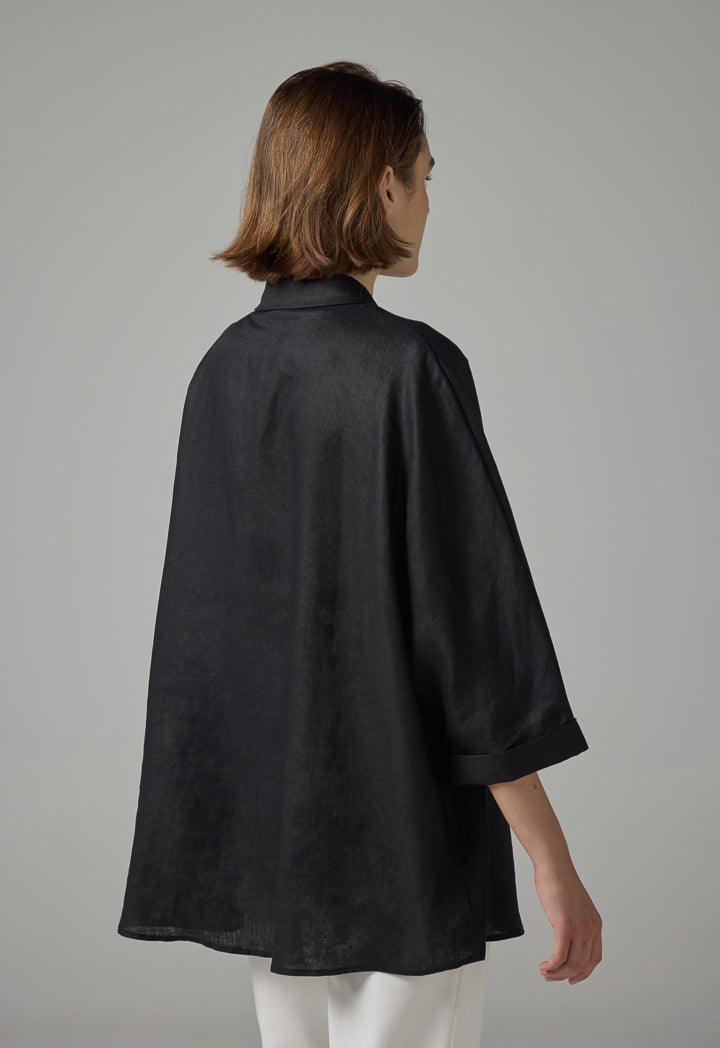 Choice Long Kimono Sleeves Basic Shirt Black