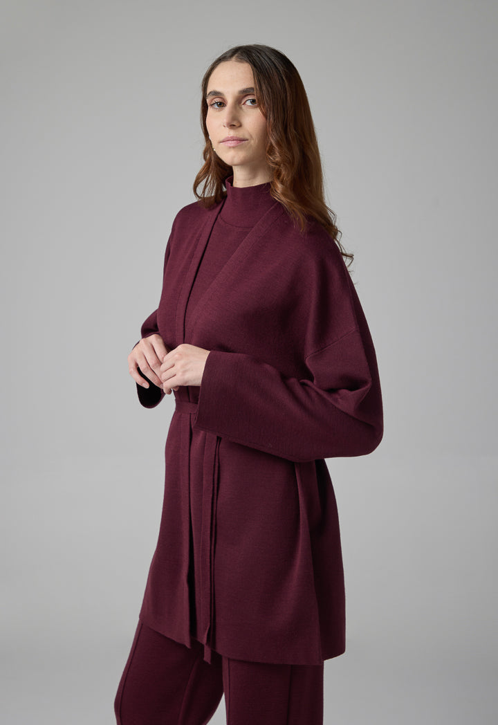 Choice Solid Long Sleeve Knitted Cardigan Burgundy