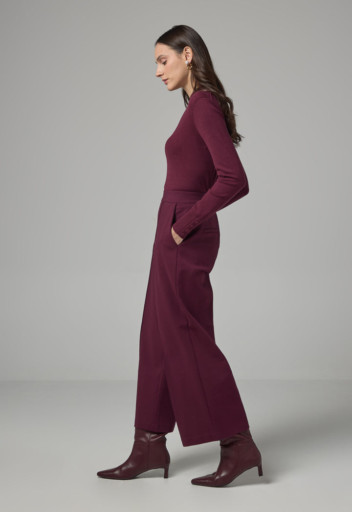 Choice Basic Straight Wide Cut Trousers Burgundy