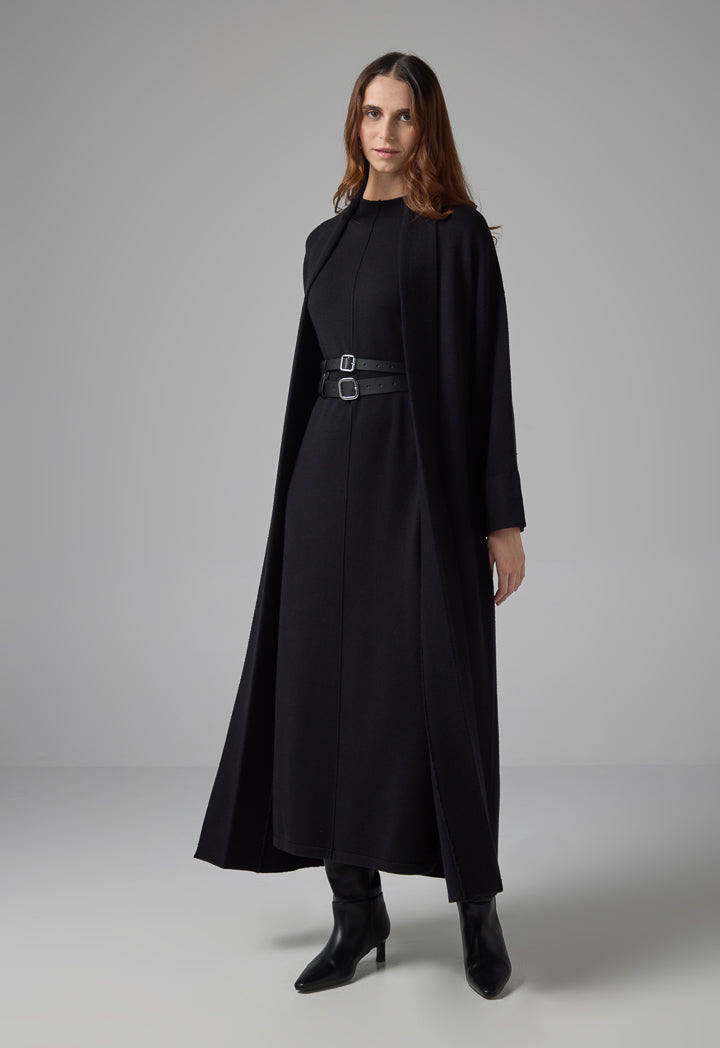 Choice Solid Drop Shoulder Knitted Winter Abaya Black