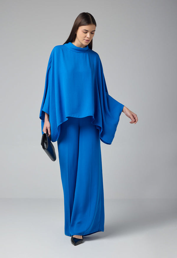 Choice Solid Cape Detail Top Blue