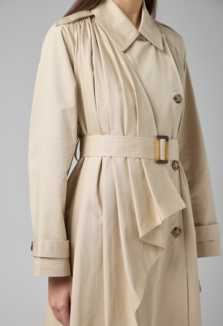 Choice Oversized Trench Coat With Shirt Collar Beige