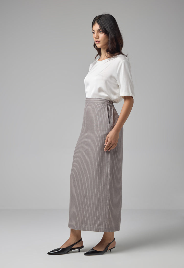 Choice Straight Cut Striped Skirt Grey