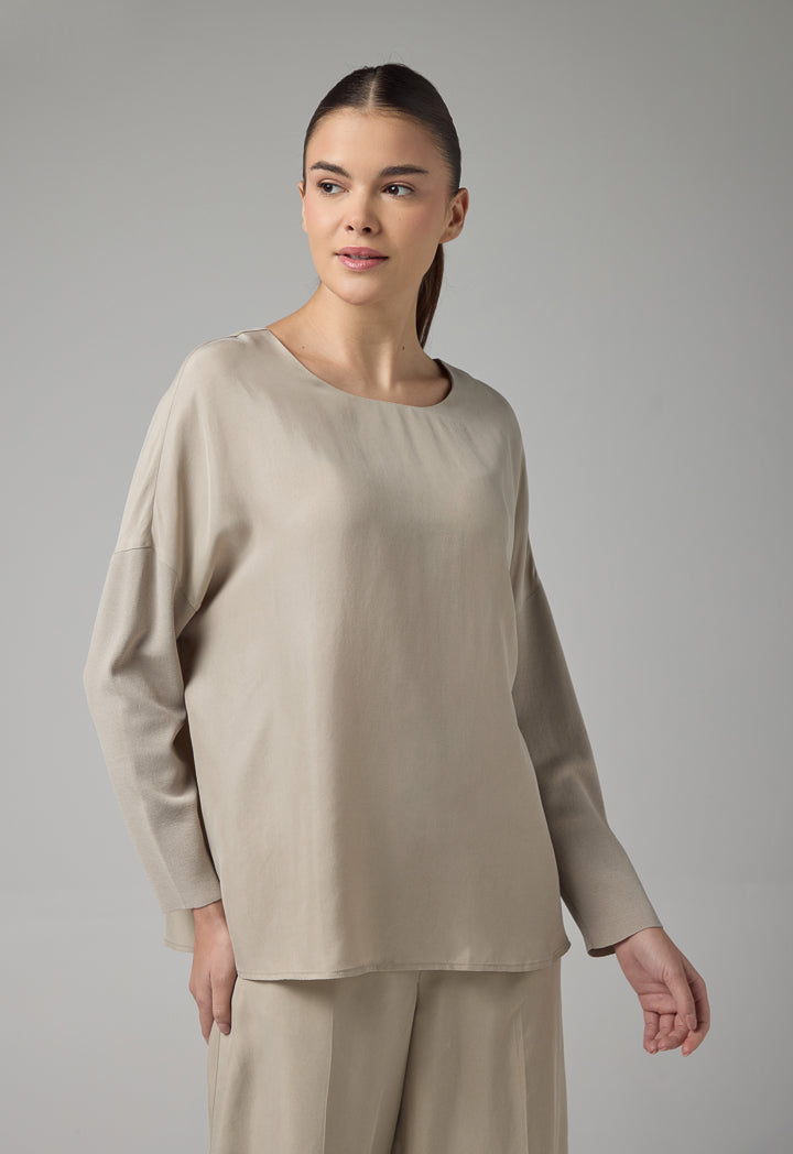 Choice Contrast Long Sleeve Blouse Grey