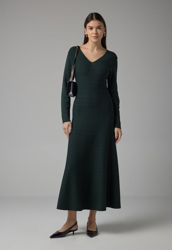 Choice Contrast Knitted Maxi Dress Green