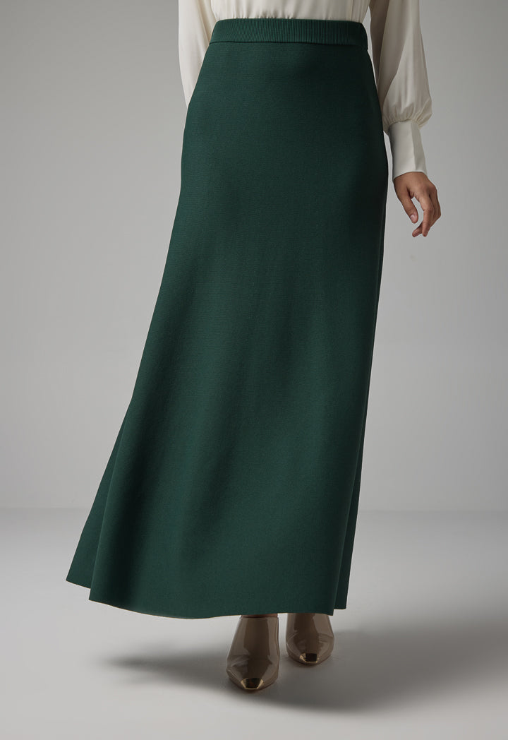 Choice Solid Knitted Flared Skirt Green