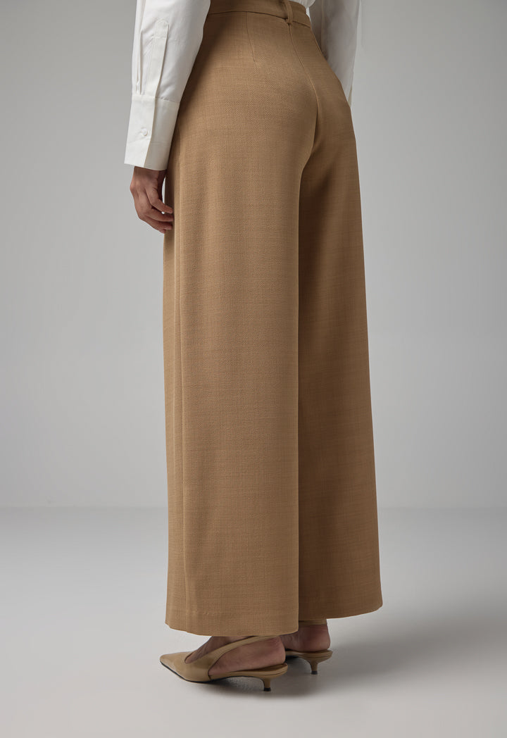 Choice Solid Wide Legs Pleated Culottes Camel