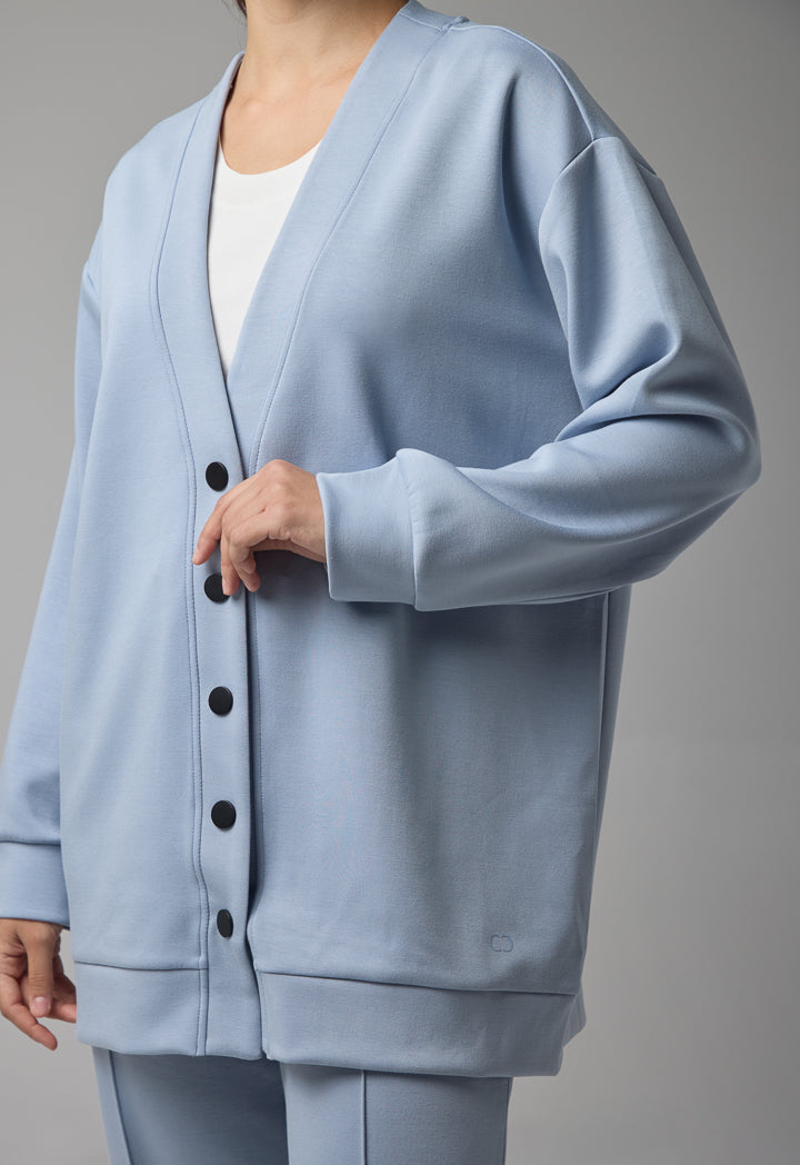 Choice Long Sleeve Drop Shoulder Cardigan Blue