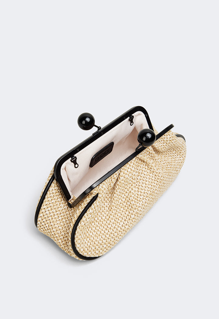 Choice Woven Faux Straw Clutch Beige