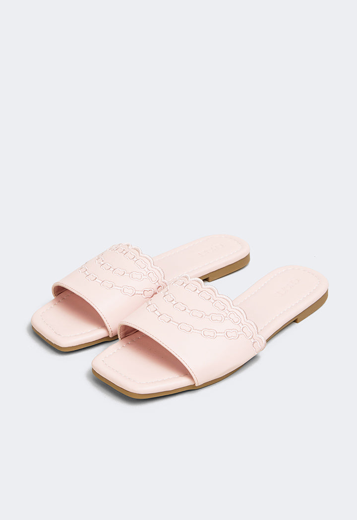 Choice Embroidered Pu Leather Flats Pink