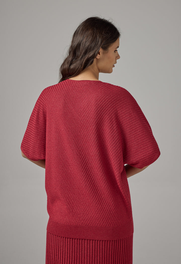 Choice Short Dolman Sleeves Lurex Blouse Burgundy