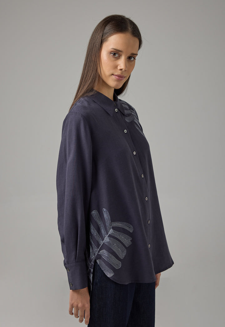 Choice Embroidered Lurex Shirt Navy