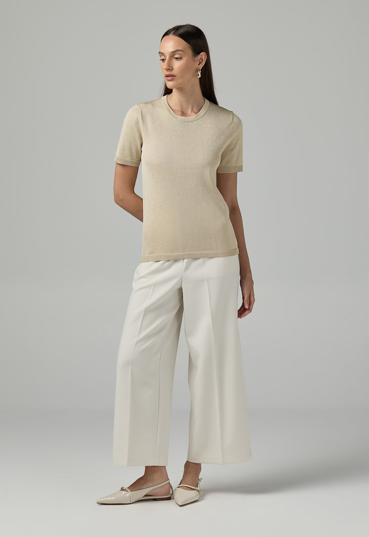 Choice Short Sleeves Knitted Lurex T-Shirt Beige