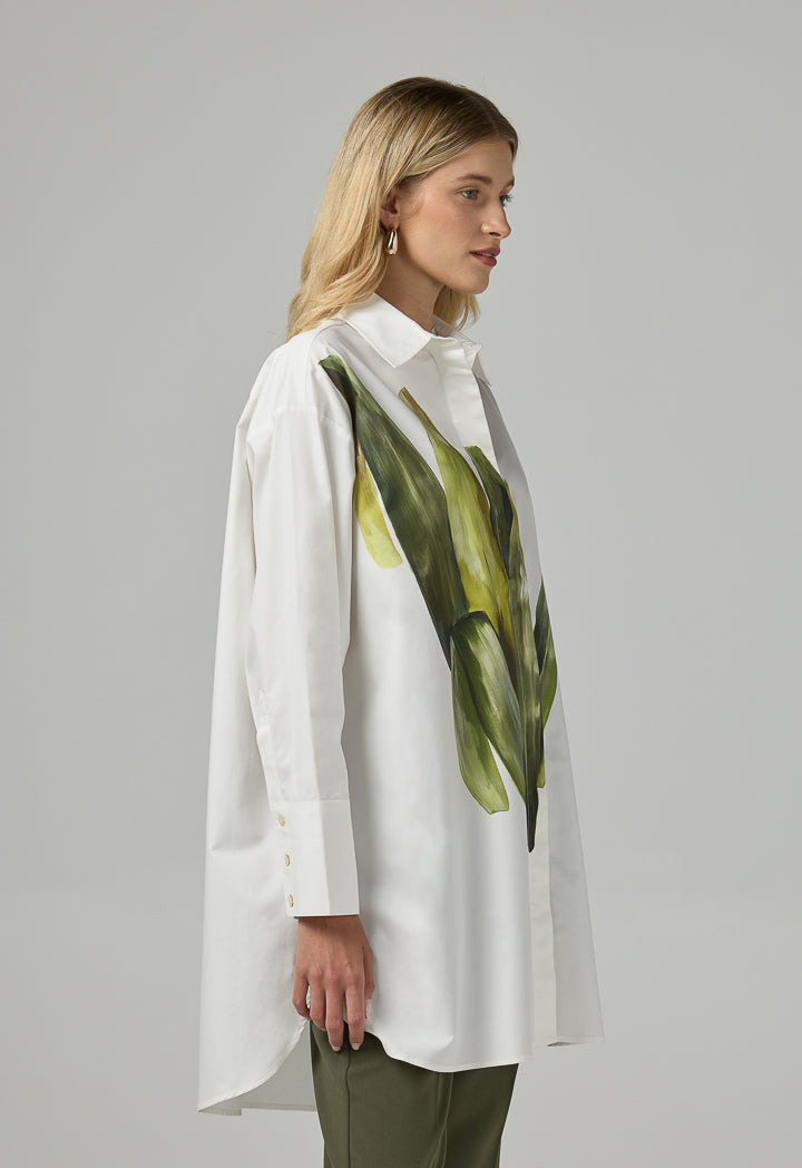 Choice Long Sleeve Oversize Printed Shirt Off White