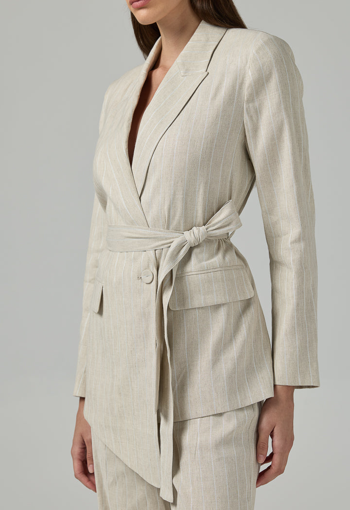 Choice Striped Smart Casual Blazer Beige