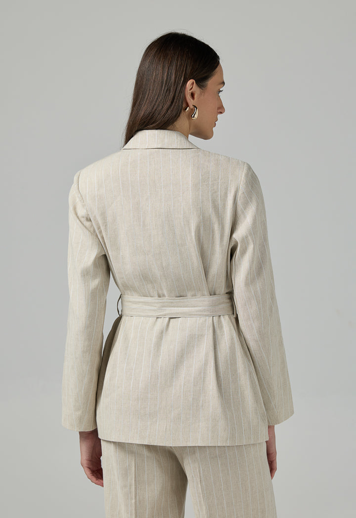 Choice Striped Smart Casual Blazer Beige