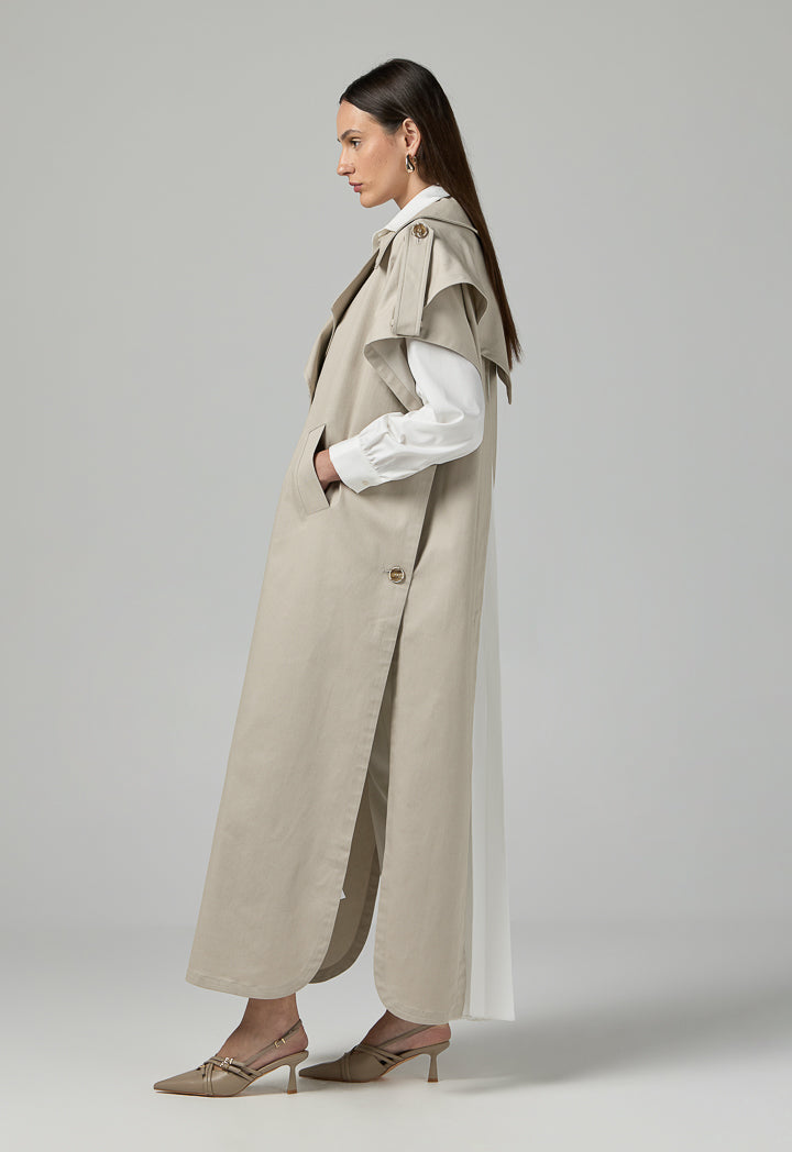 Choice Solid Double Breasted Notched Collar Outerwear Beige