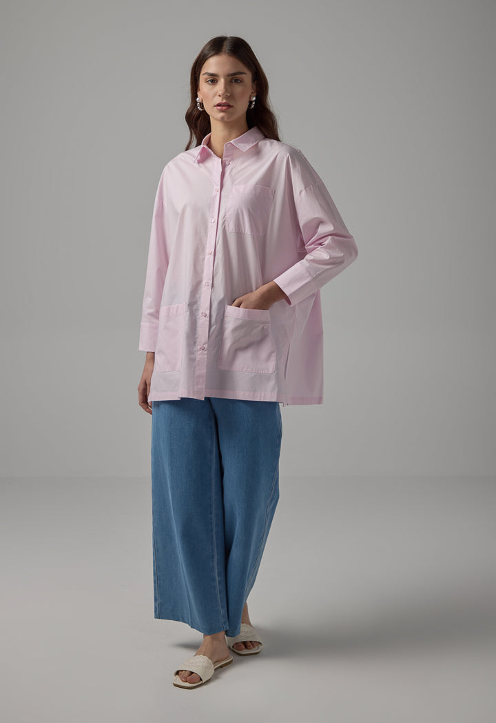 Choice Drop Shoulder Solid Shirt Pink