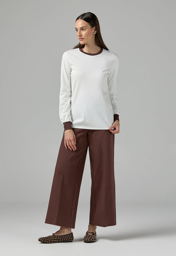 Choice Contrast Long Sleeve Blouse Off White