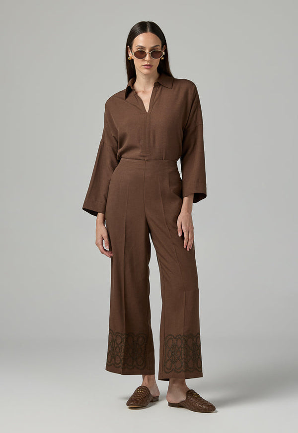 Choice Solid Wide Leg Trousers Brown