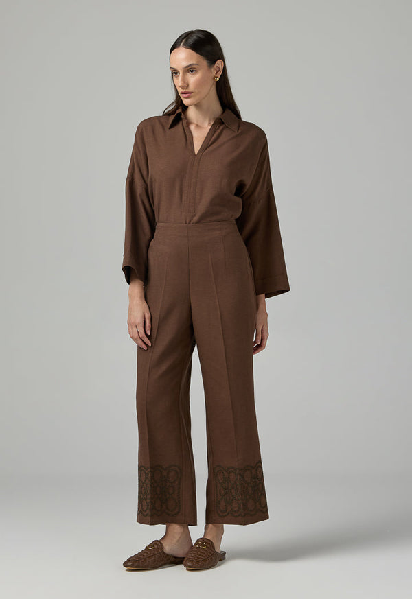 Choice Solid Wide Leg Trousers Brown