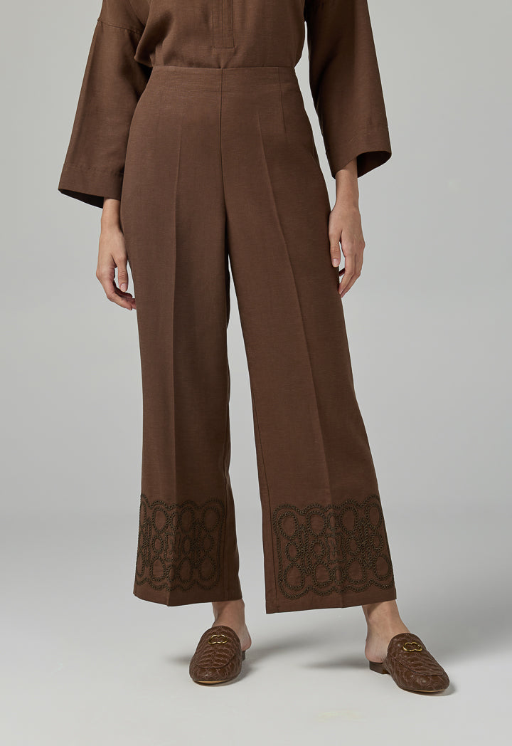 Choice Solid Wide Leg Trousers Brown