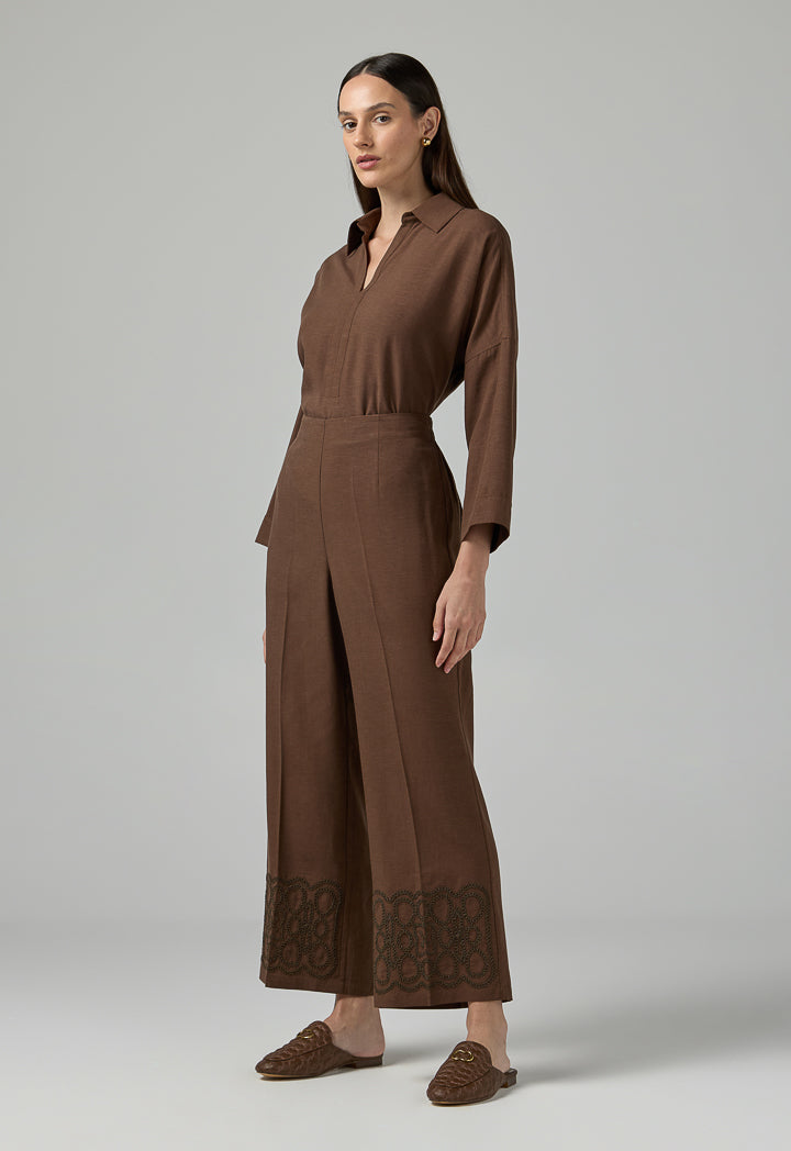 Choice Solid Wide Leg Trousers Brown
