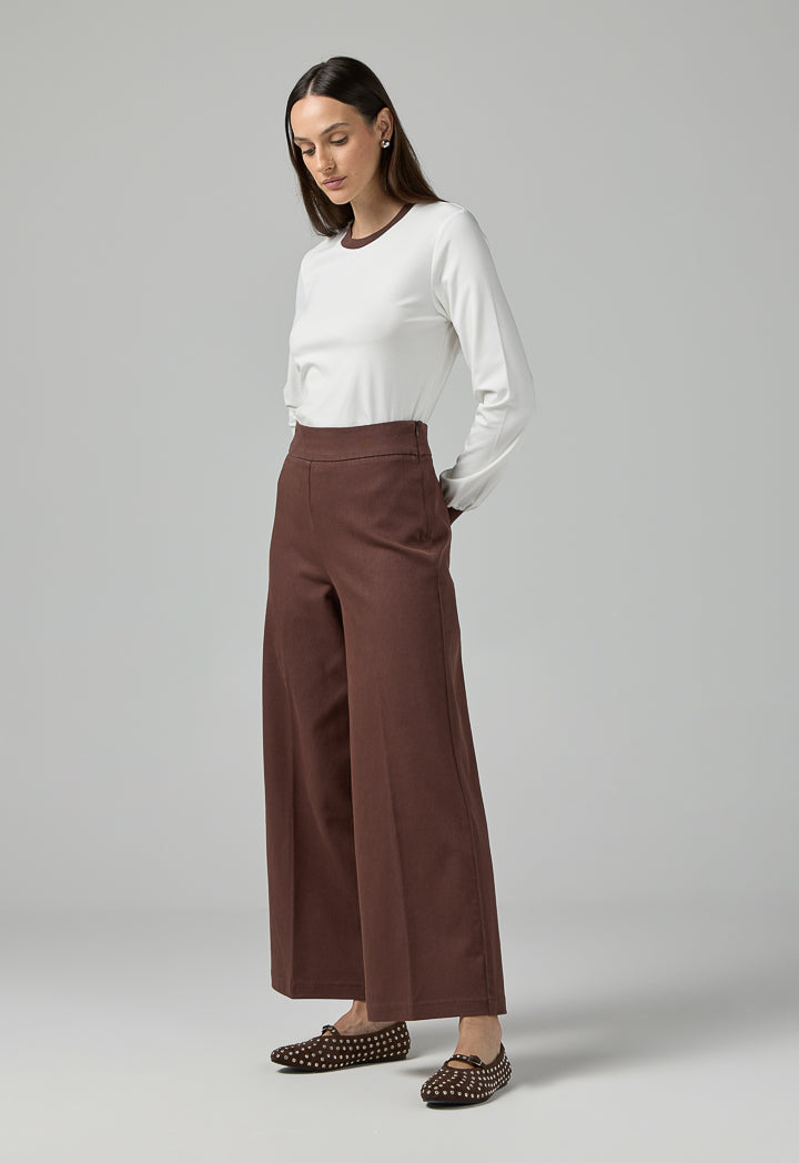 Choice Wide Leg Denim Trousers Brown
