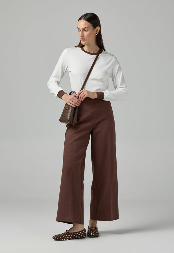 Choice Wide Leg Denim Trousers Brown