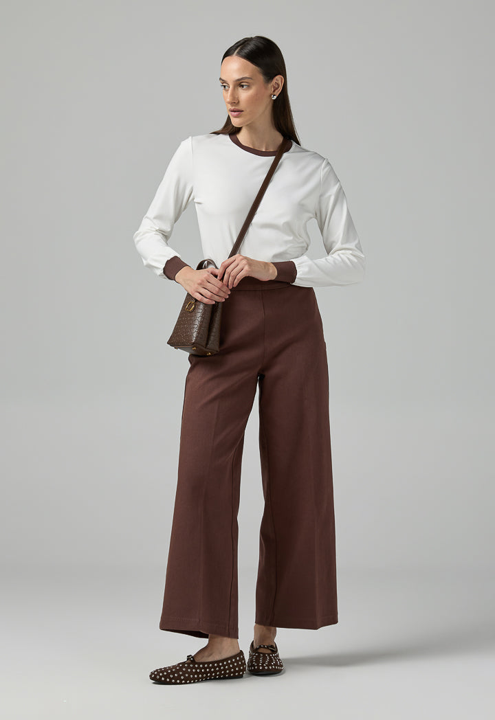 Choice Wide Leg Denim Trousers Brown