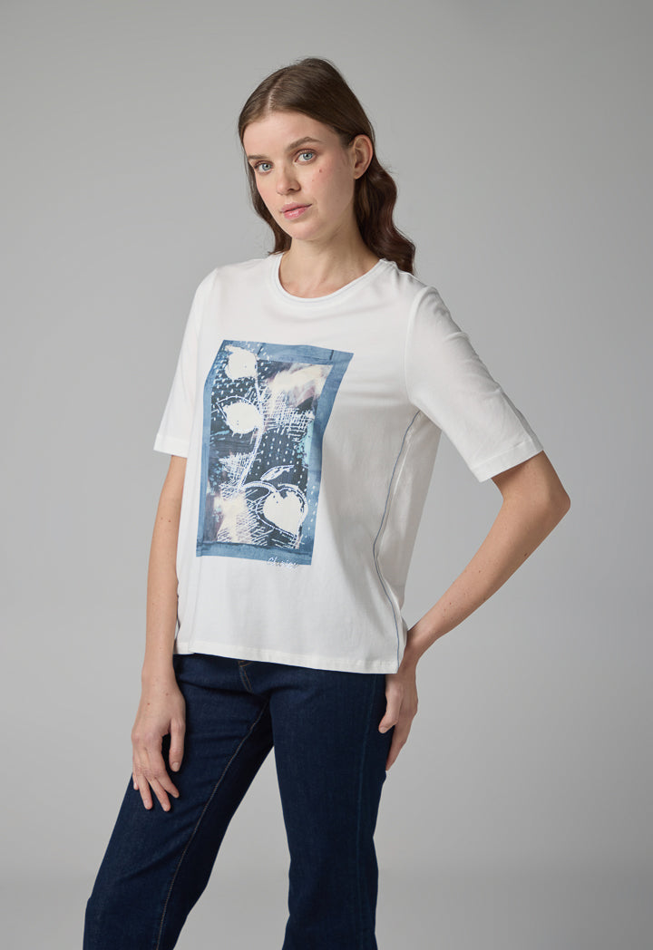 Choice Printed Motif At Front Short Sleeve T-Shirt Off White