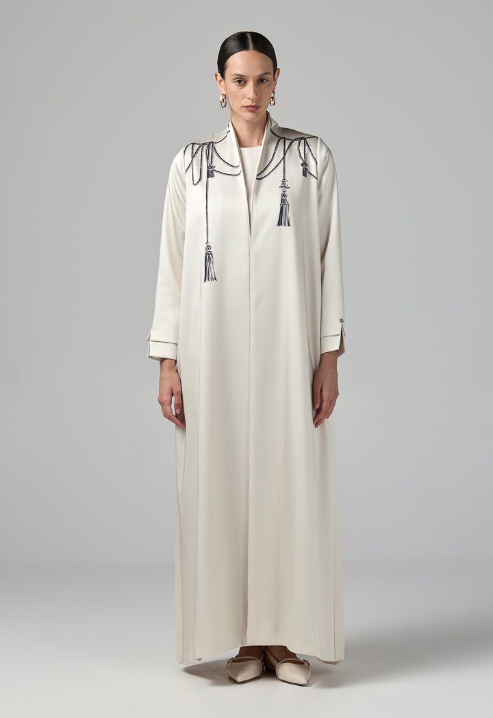Choice Long Sleeve Contrast Abaya With Hijab (2 Pcs) Beige