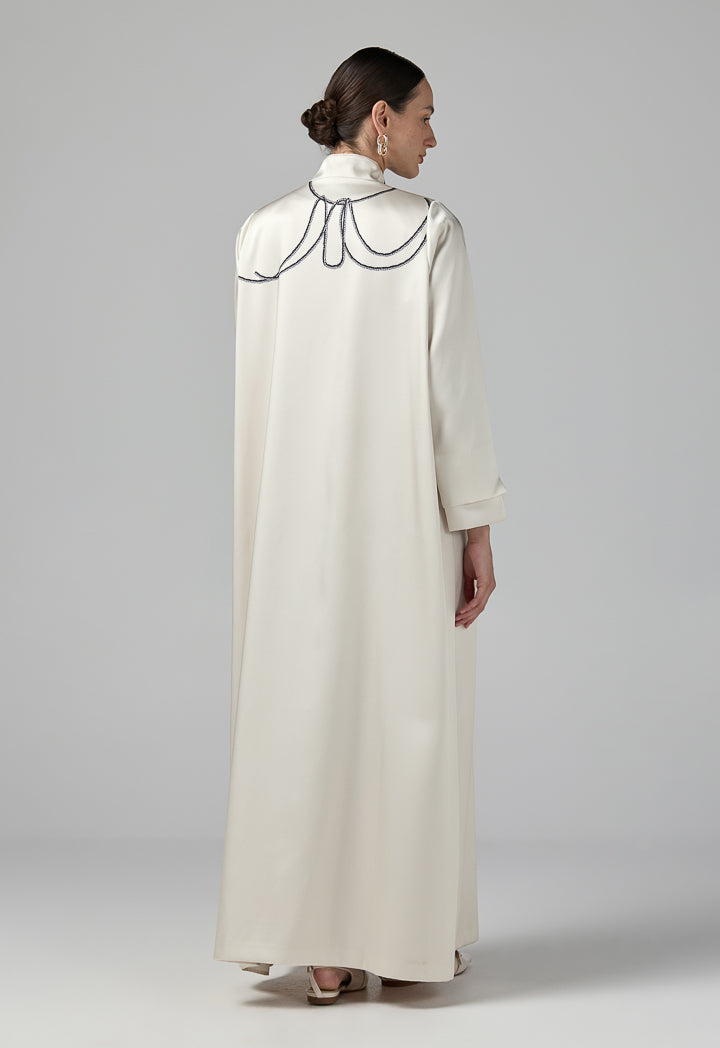 Choice Long Sleeve Contrast Abaya With Hijab (2 Pcs) Beige