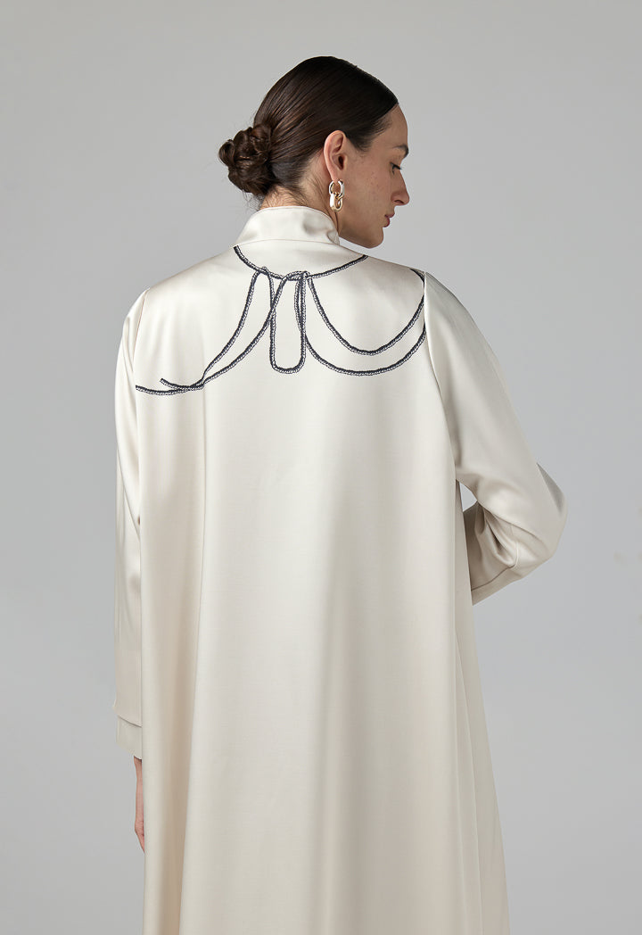Choice Long Sleeve Contrast Abaya With Hijab (2 Pcs) Beige