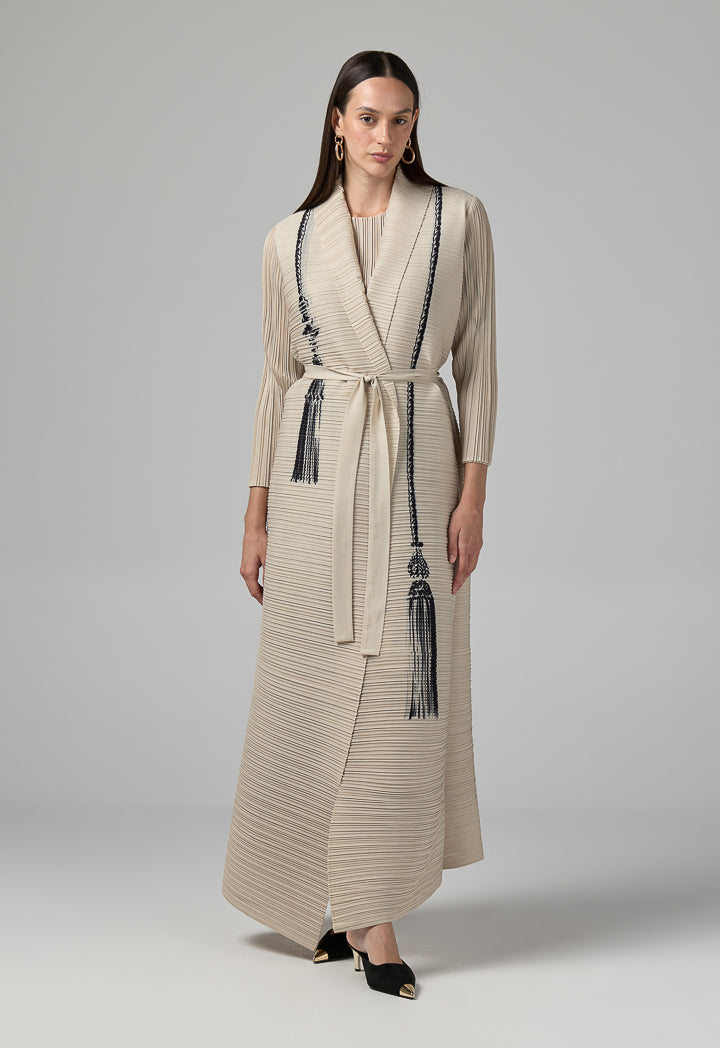 Choice Long Sleeve Printed Maxi Abaya Beige
