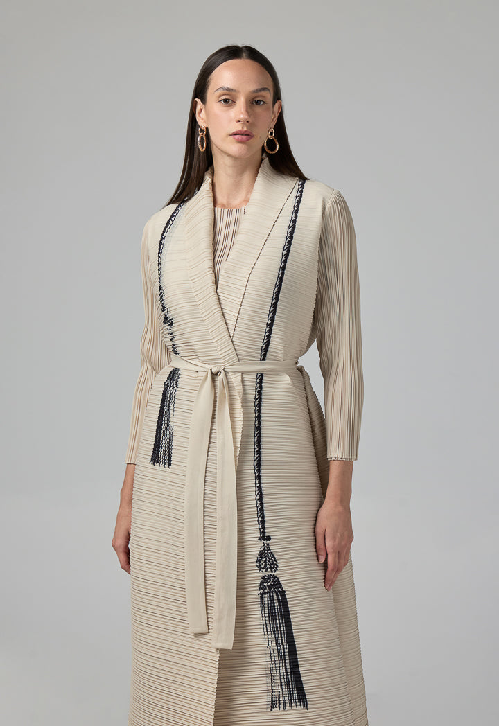 Choice Long Sleeve Printed Maxi Abaya Beige