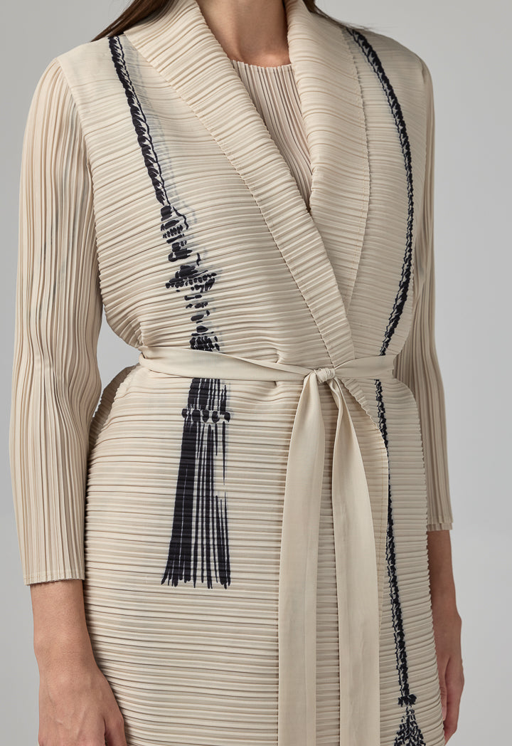 Choice Long Sleeve Printed Maxi Abaya Beige