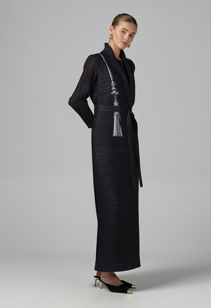 Choice Long Sleeve Printed Maxi Abaya Black