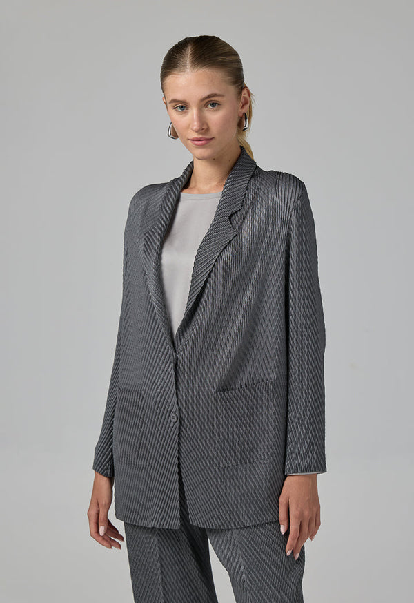 Choice Front Pocket Notched Collar Jacket Grey