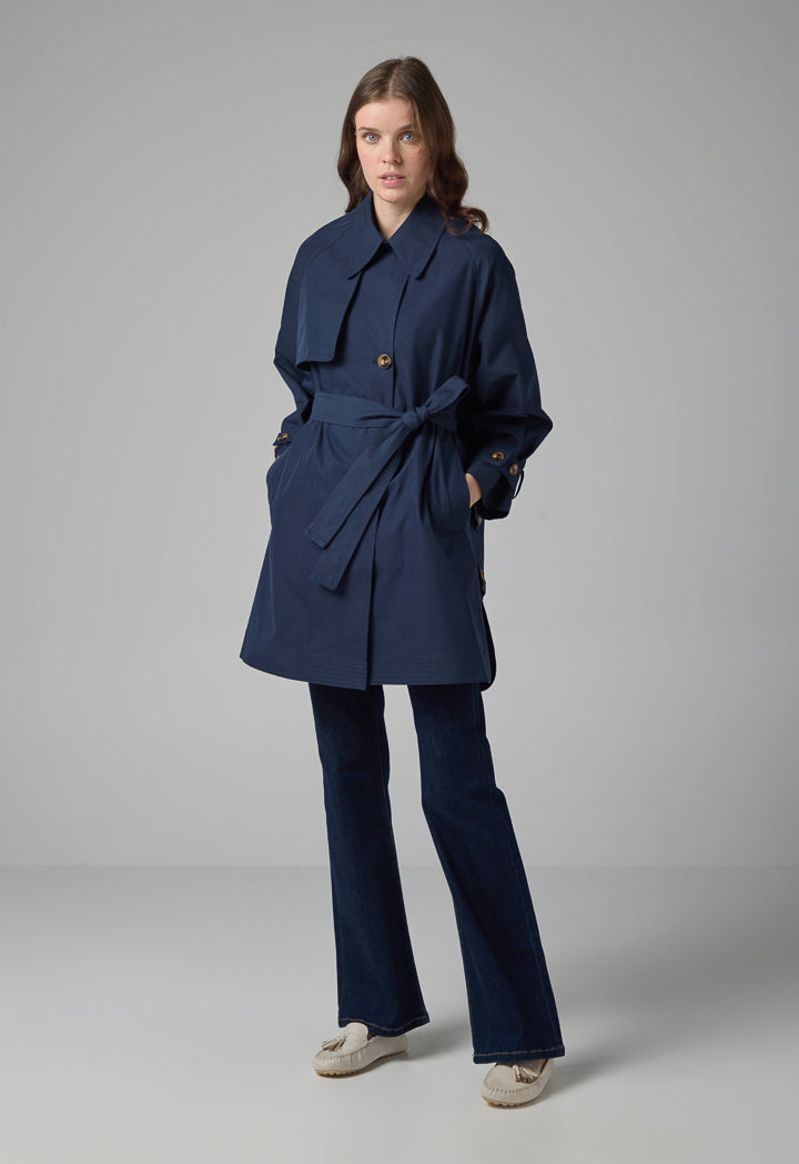 Choice Long Raglan Sleeve Belted Midi Coat Navy