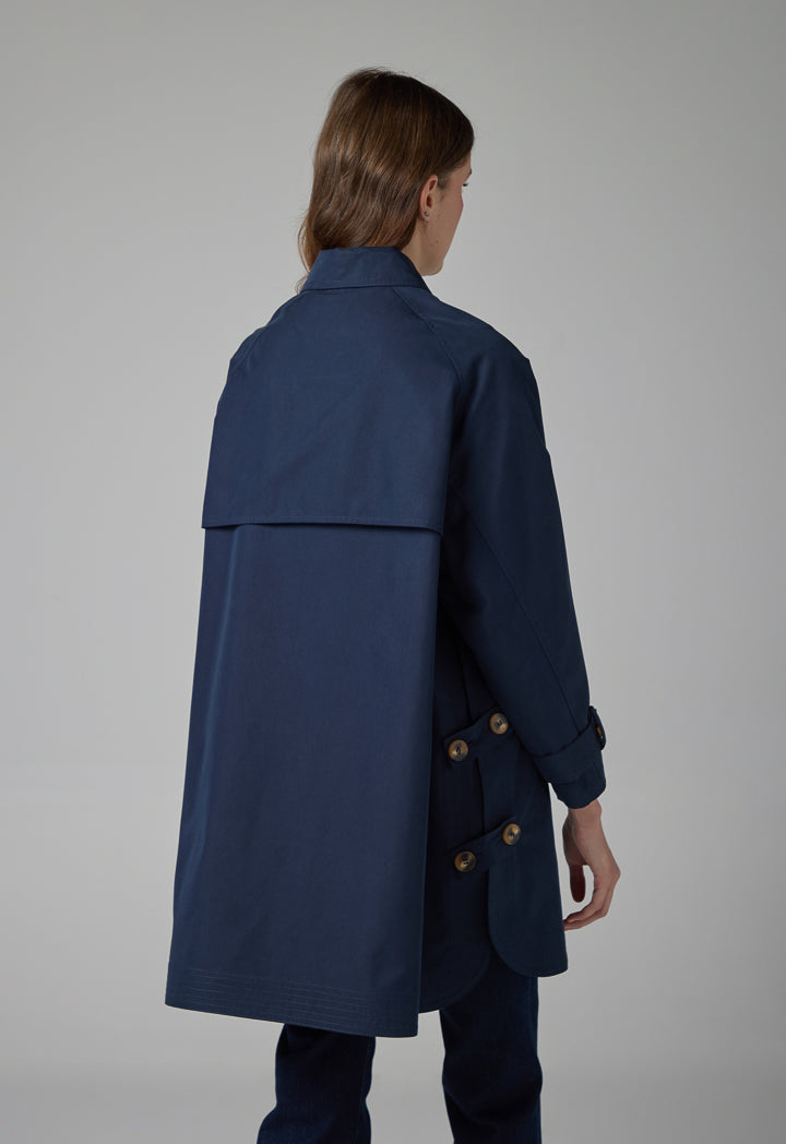 Choice Long Raglan Sleeve Belted Midi Coat Navy