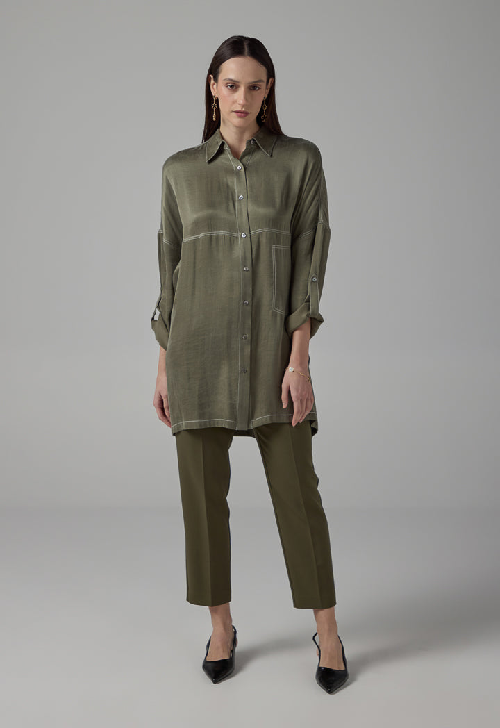 Choice Solid Drop Shoulder Shirt Olive