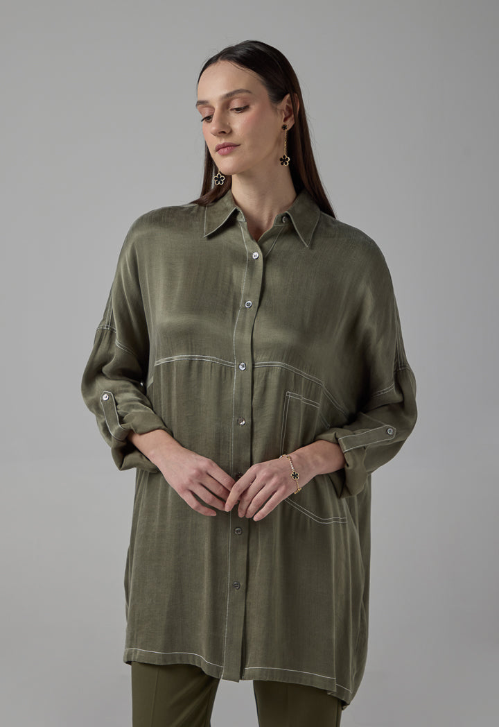 Choice Solid Drop Shoulder Shirt Olive