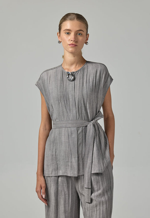 Choice Basic Crinkled Sleeveless Top Grey
