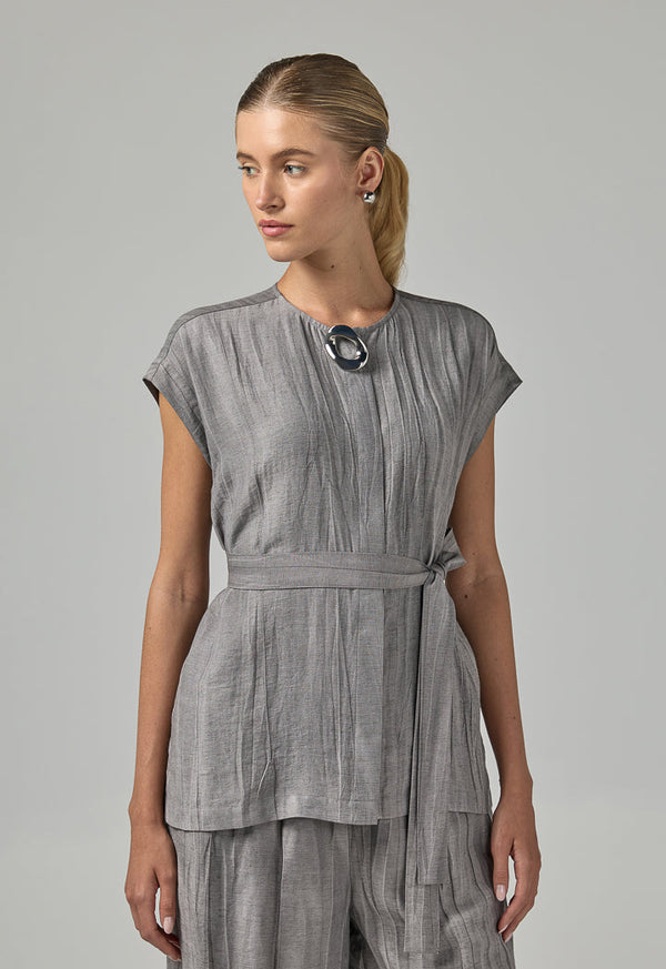 Choice Basic Crinkled Sleeveless Top Grey